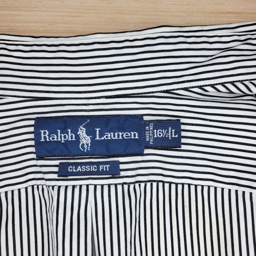 Polo Ralph Lauren Classic Fit Button Down Striped Shirt Blue/White 16.5 L Preppy - Picture 4 of 13